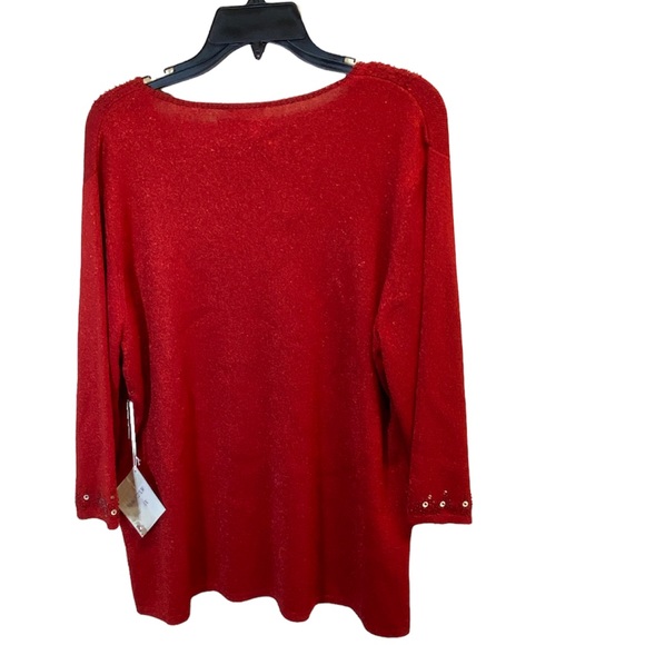 NWT Joseph A Red Knit Sequins Top Size 1X - Picture 2 of 13